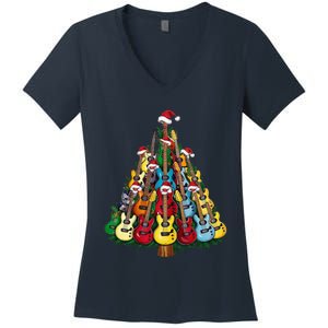 Christmas Guitar For Music Loversand Women's V-Neck T-Shirt