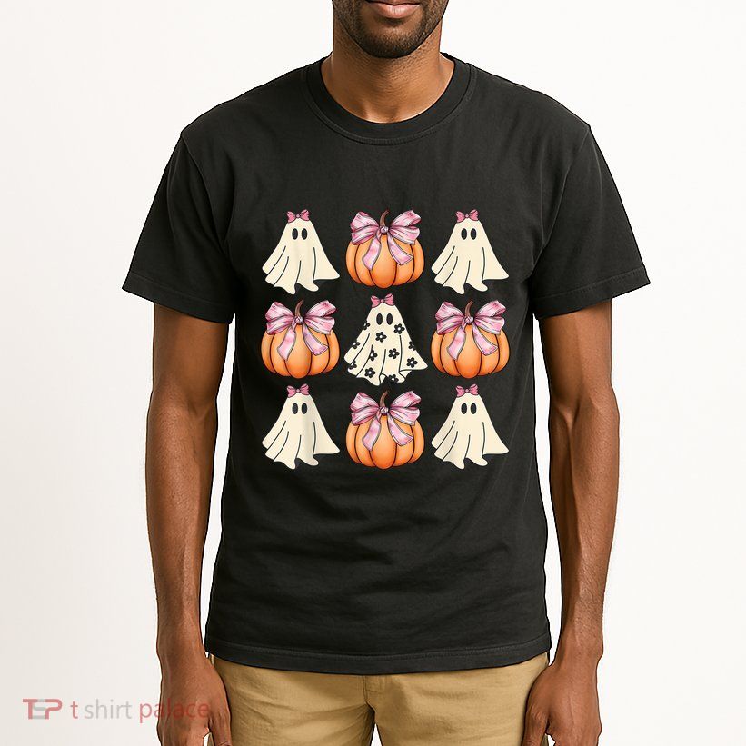 Cute Ghost Florals Coquette Bows Pumpkins Halloween Tall T-Shirt
