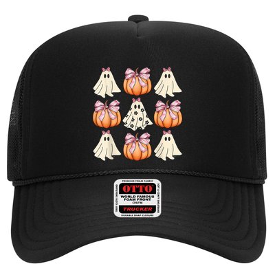 Cute Ghost Florals Coquette Bows Pumpkins Halloween Trucker Hat