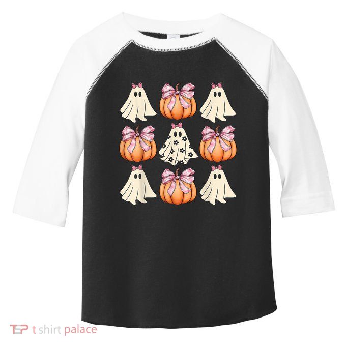 Cute Ghost Florals Coquette Bows Pumpkins Halloween Toddler Fine Jersey T-Shirt