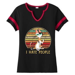 Cat Gifts For Cat Lovers Funny Mid Finger Cat I Hate People Ladies Halftime Notch Neck Tee