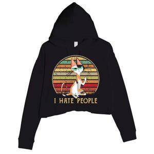 Cat Gifts For Cat Lovers Funny Mid Finger Cat I Hate People Crop Fleece Hoodie