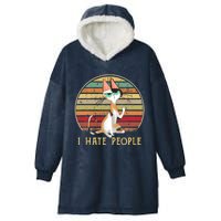 Cat Gifts For Cat Lovers Funny Mid Finger Cat I Hate People Hooded Wearable Blanket