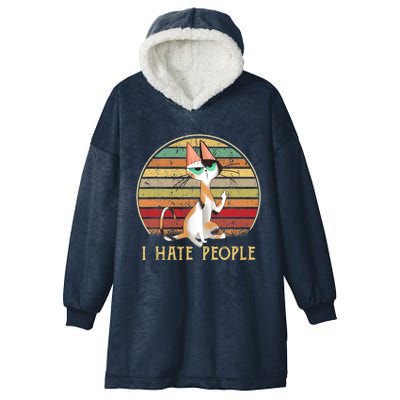 Cat Gifts For Cat Lovers Funny Mid Finger Cat I Hate People Hooded Wearable Blanket