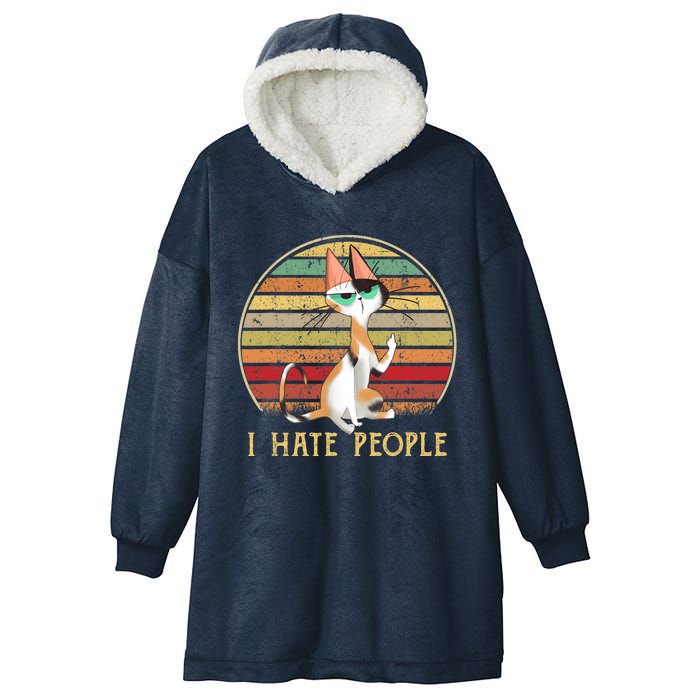 Cat Gifts For Cat Lovers Funny Mid Finger Cat I Hate People Hooded Wearable Blanket