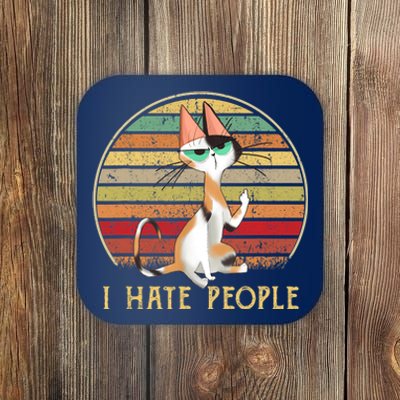 Cat Gifts For Cat Lovers Funny Mid Finger Cat I Hate People Coaster