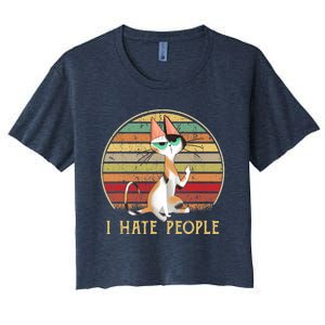 Cat Gifts For Cat Lovers Funny Mid Finger Cat I Hate People Women's Crop Top Tee