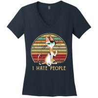 Cat Gifts For Cat Lovers Funny Mid Finger Cat I Hate People Women's V-Neck T-Shirt