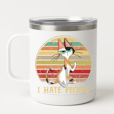 Cat Gifts For Cat Lovers Funny Mid Finger Cat I Hate People 12 oz Stainless Steel Tumbler Cup