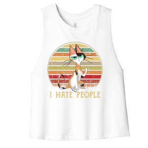 Cat Gifts For Cat Lovers Funny Mid Finger Cat I Hate People Women's Racerback Cropped Tank