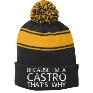 Castro Gift Funny Surname Family Tree Birthday Reunion Idea Stripe Pom Pom Beanie