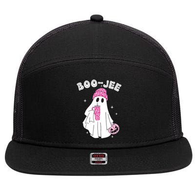 Cute Ghost Funny Halloween Boujee Boo Jee 7 Panel Mesh Trucker Snapback Hat