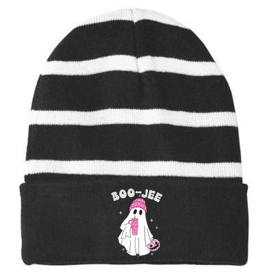 Cute Ghost Funny Halloween Boujee Boo Jee Striped Beanie with Solid Band