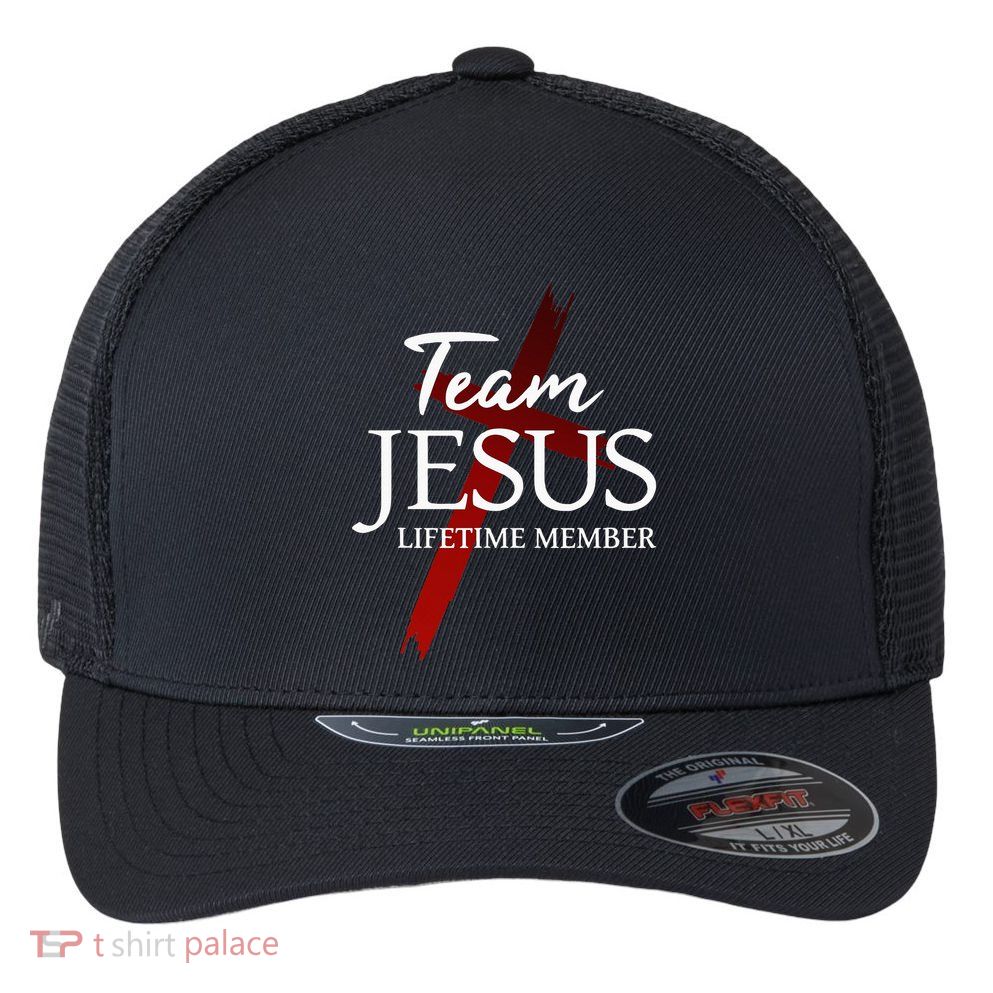 Christian God Faith Lifetime Member Team Jesus Flexfit Unipanel Trucker Cap