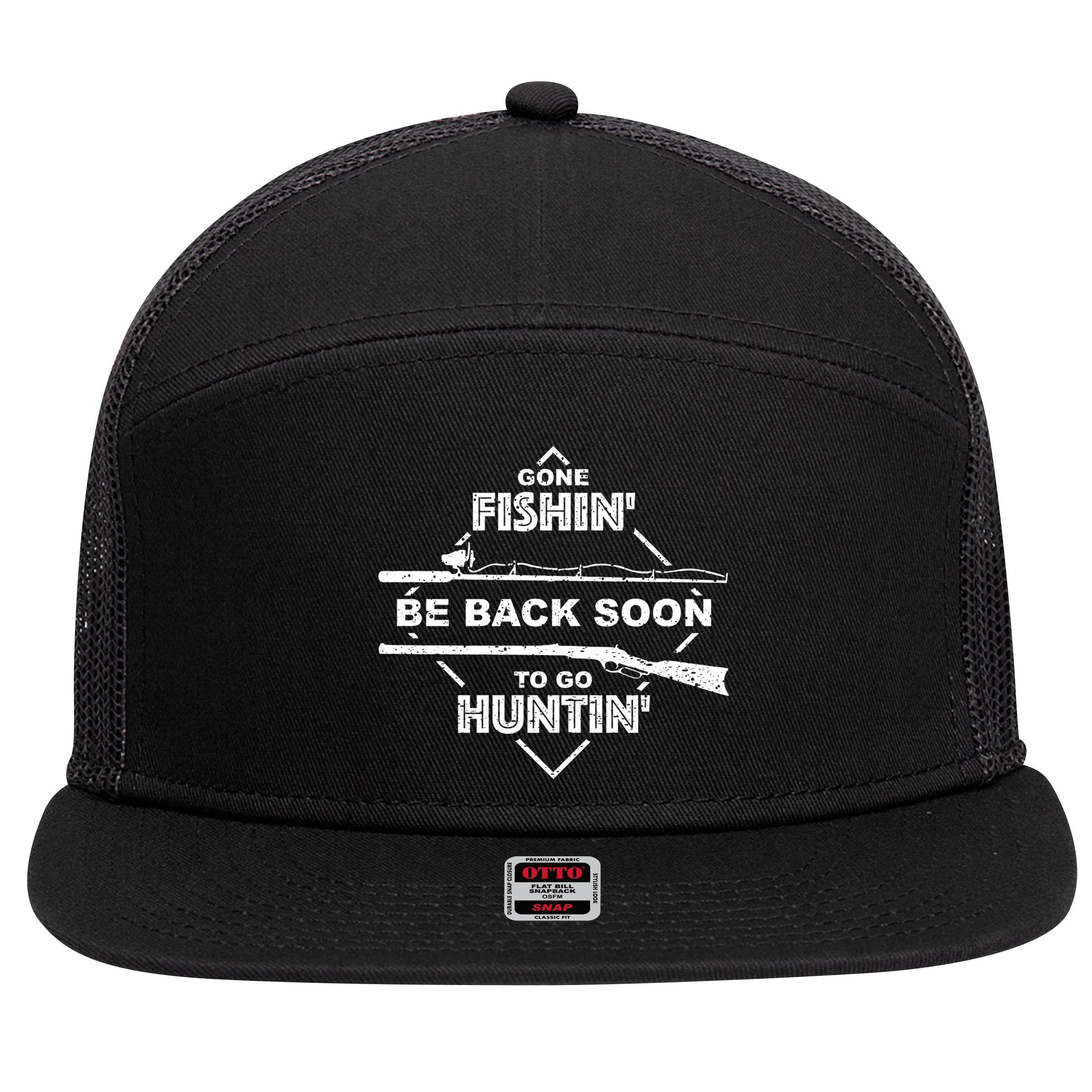 Cool Gone Fishin' Go Huntin' Funny Fisher Hunter Gift 7 Panel Mesh Trucker Snapback Hat