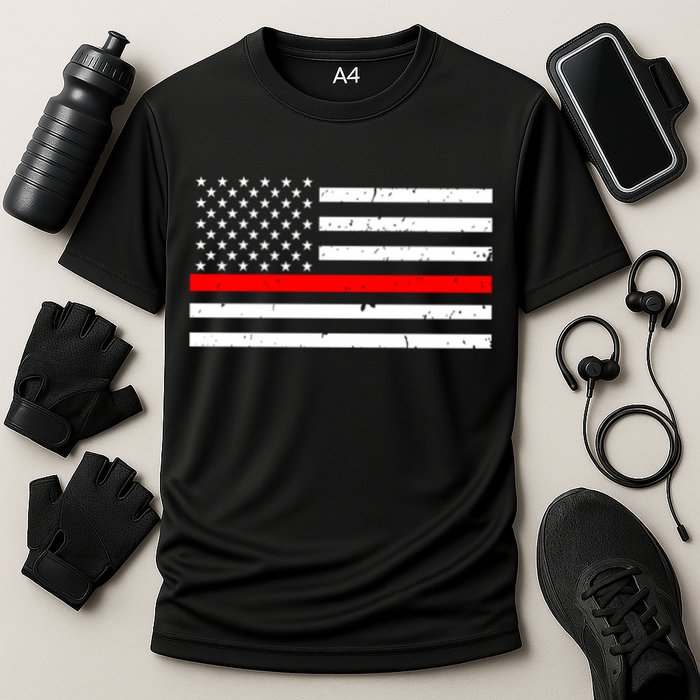 Cool Gift Firefighter Thin Red Line Flag Gift Cooling Performance Crew T-Shirt