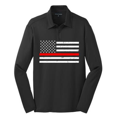 Cool Gift Firefighter Thin Red Line Flag Gift Silk Touch Performance Long Sleeve Polo