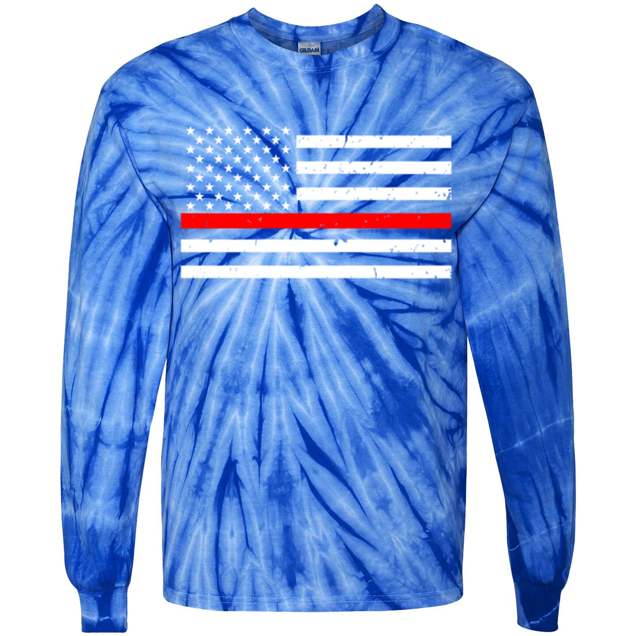 Cool Gift Firefighter Thin Red Line Flag Gift Tie-Dye Long Sleeve Shirt
