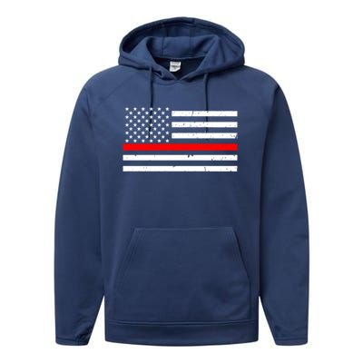 Cool Gift Firefighter Thin Red Line Flag Gift Performance Fleece Hoodie