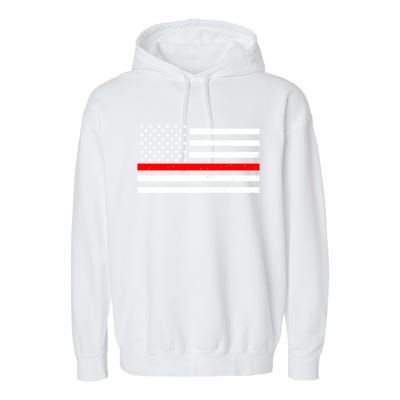 Cool Gift Firefighter Thin Red Line Flag Gift Garment-Dyed Fleece Hoodie