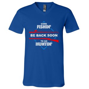 Cool Gone Fishin' Go Huntin' Funny Fisher Hunter Gift V-Neck T-Shirt