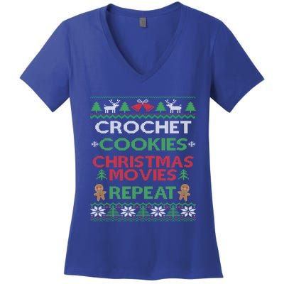 Crochet Gift Funny Crocheting Lover Ugly Christmas Pajama Cute Gift Women's V-Neck T-Shirt