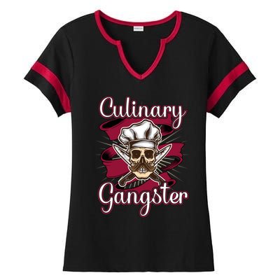 Culinary Gangster Funny Restaurant Cook Chef Gift Ladies Halftime Notch Neck Tee