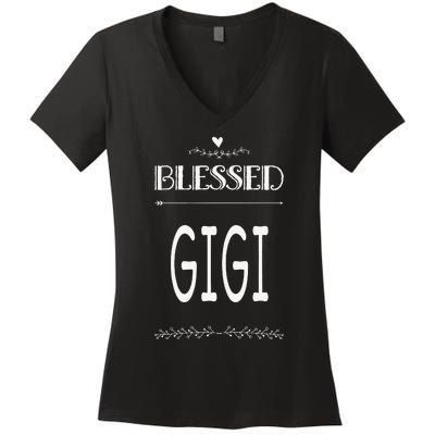 Cute Gift For Grandma Grandmother Blessed Gigi Women's V-Neck T-Shirt