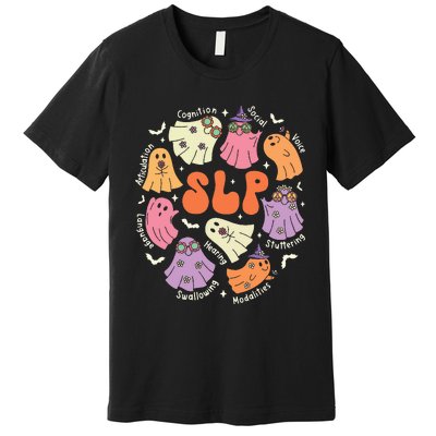 Cute Ghost Friends Halloween Aac Slp Squad Speech Language Premium T-Shirt