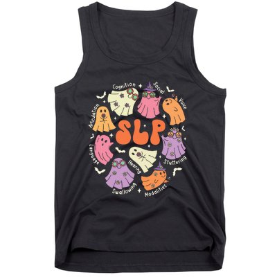 Cute Ghost Friends Halloween Aac Slp Squad Speech Language Tank Top