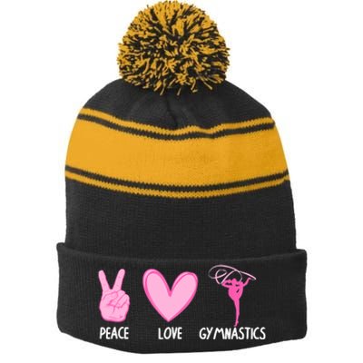 Cool Gymnastics For Women Gymnast Sports Peace Love Stripe Pom Pom Beanie