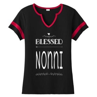 Cute Gift For Grandma Grandmother Blessed Nonni Ladies Halftime Notch Neck Tee