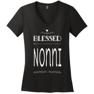 Cute Gift For Grandma Grandmother Blessed Nonni Women's V-Neck T-Shirt