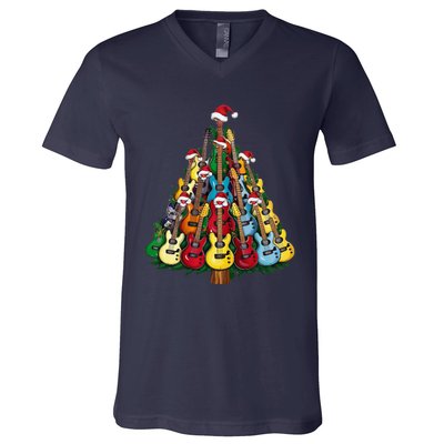 Christmas Guitar For Music Loversand V-Neck T-Shirt