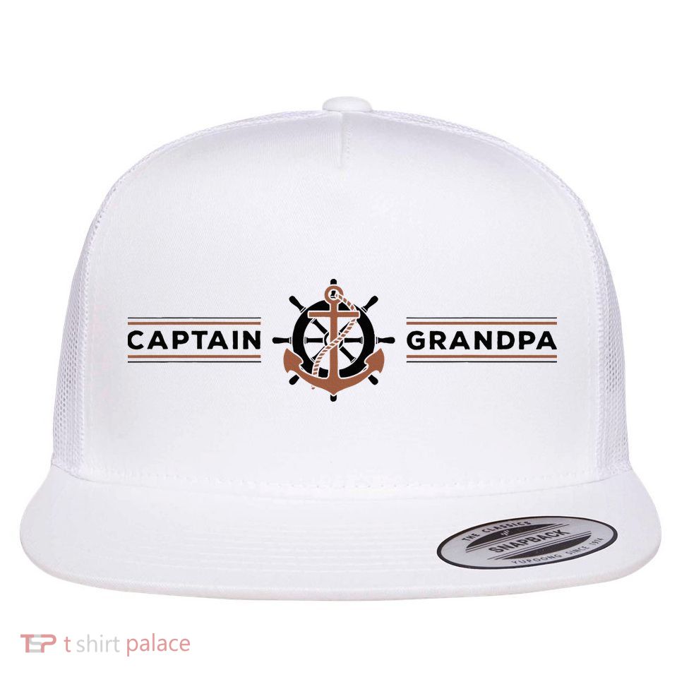 Captain Grandpa Family Grandchild Boating Flat Bill Trucker Hat