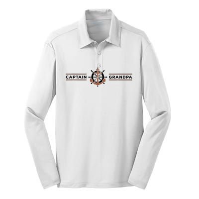 Captain Grandpa Family Grandchild Boating Silk Touch Performance Long Sleeve Polo