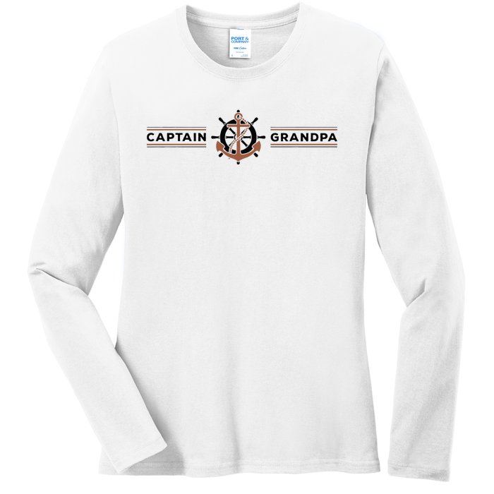 Captain Grandpa Family Grandchild Boating Ladies Long Sleeve Shirt