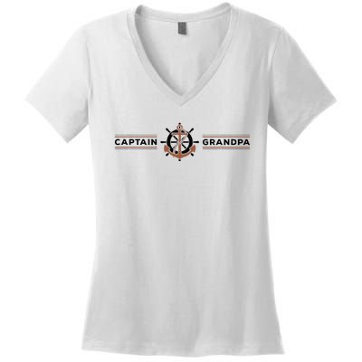 Captain Grandpa Family Grandchild Boating Women's V-Neck T-Shirt