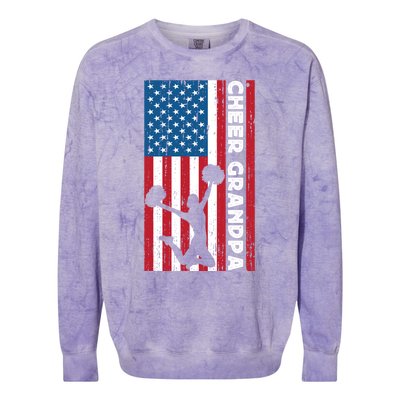 Cheer Grandpa For Usa American Flag Cheerleader Grandpa Long Colorblast Crewneck Sweatshirt