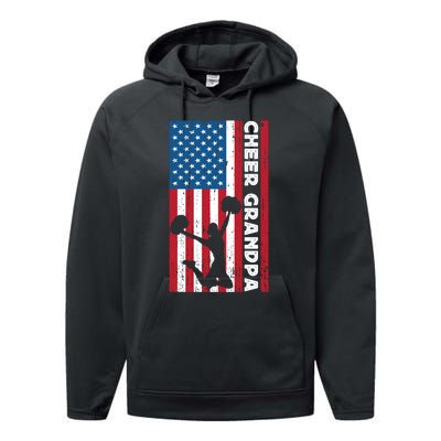 Cheer Grandpa For Usa American Flag Cheerleader Grandpa Long Performance Fleece Hoodie