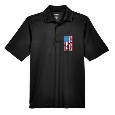 Cheer Grandpa For Usa American Flag Cheerleader Grandpa Long Men's Origin Performance Pique Polo