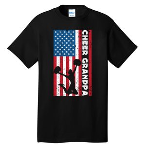 Cheer Grandpa For Usa American Flag Cheerleader Grandpa Long Tall T-Shirt