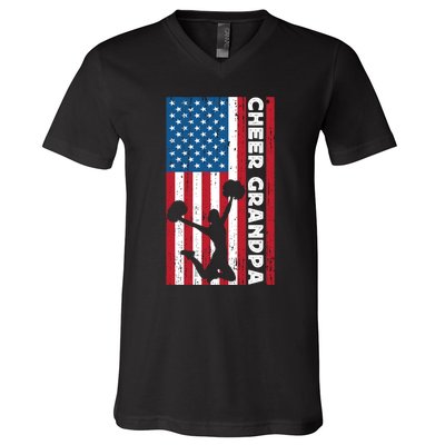 Cheer Grandpa For Usa American Flag Cheerleader Grandpa Long V-Neck T-Shirt