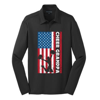 Cheer Grandpa For Usa American Flag Cheerleader Grandpa Long Silk Touch Performance Long Sleeve Polo