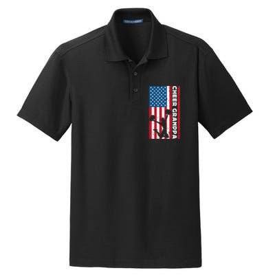 Cheer Grandpa For Usa American Flag Cheerleader Grandpa Long Dry Zone Grid Polo