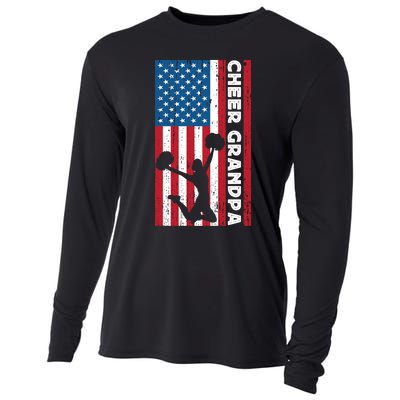 Cheer Grandpa For Usa American Flag Cheerleader Grandpa Long Cooling Performance Long Sleeve Crew