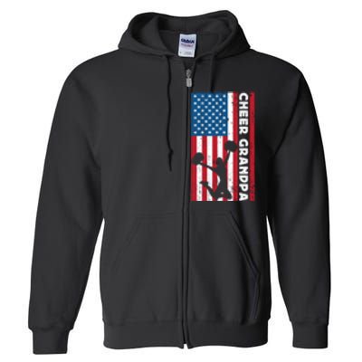 Cheer Grandpa For Usa American Flag Cheerleader Grandpa Long Full Zip Hoodie