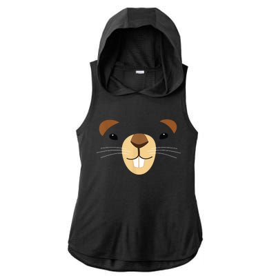 Cute Groundhog Face Ladies PosiCharge Tri-Blend Wicking Draft Hoodie Tank