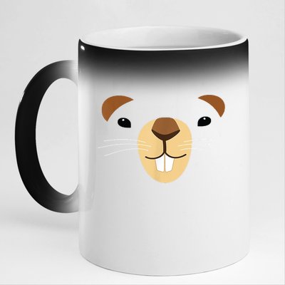 Cute Groundhog Face 11oz Black Color Changing Mug