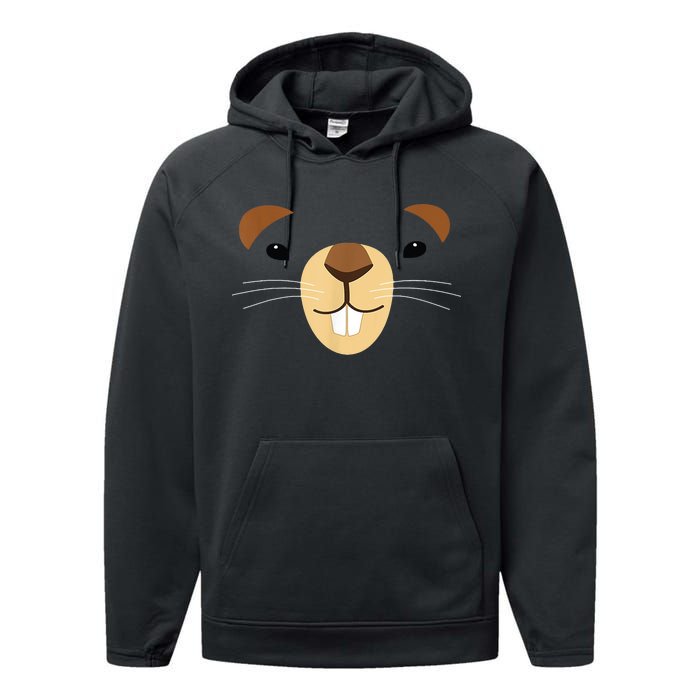 Cute Groundhog Face Performance Fleece Hoodie